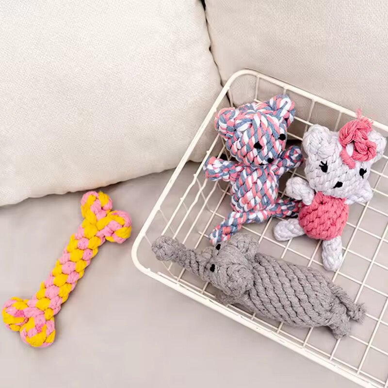 Cotton Rope Bone Dog Chew Toy – Colorful Braided Dental Toy for Dogs