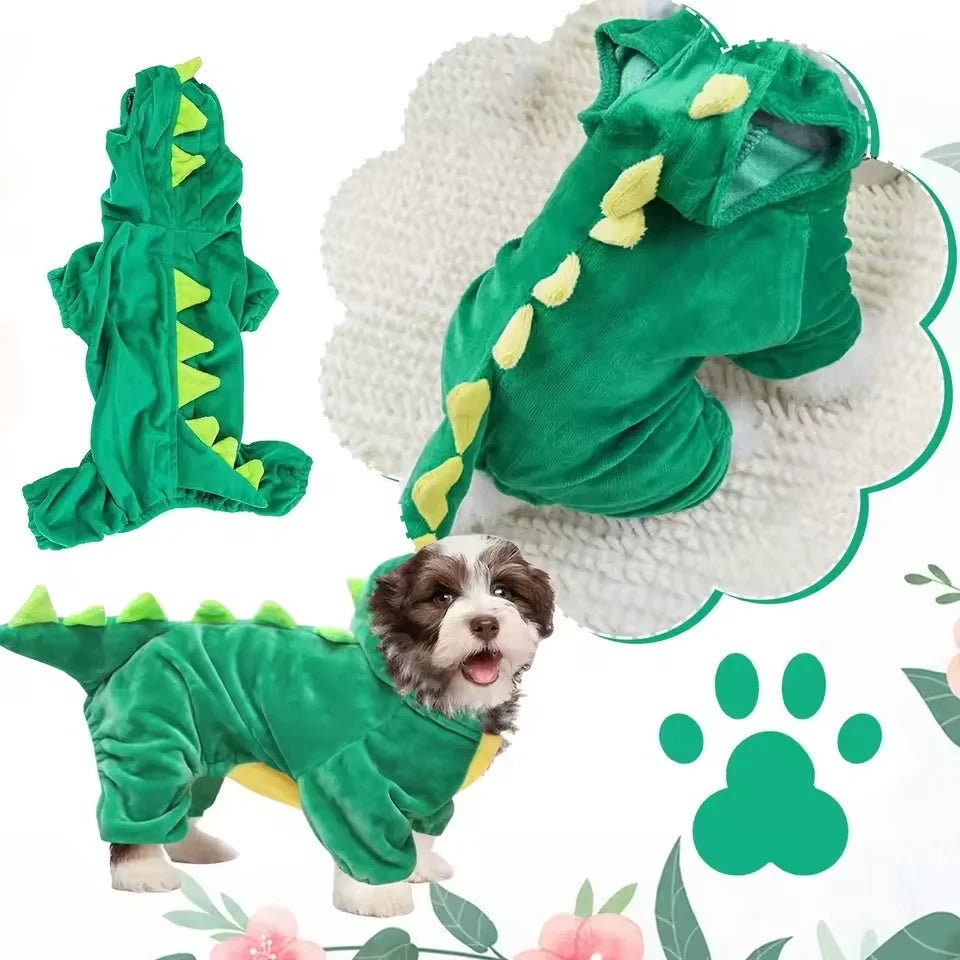 Dinosaur Dog Costume Jumpsuit – Cute Fleece Hoodie for Pets