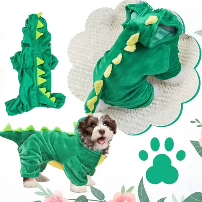 Dinosaur Dog Costume Jumpsuit – Cute Fleece Hoodie for Pets