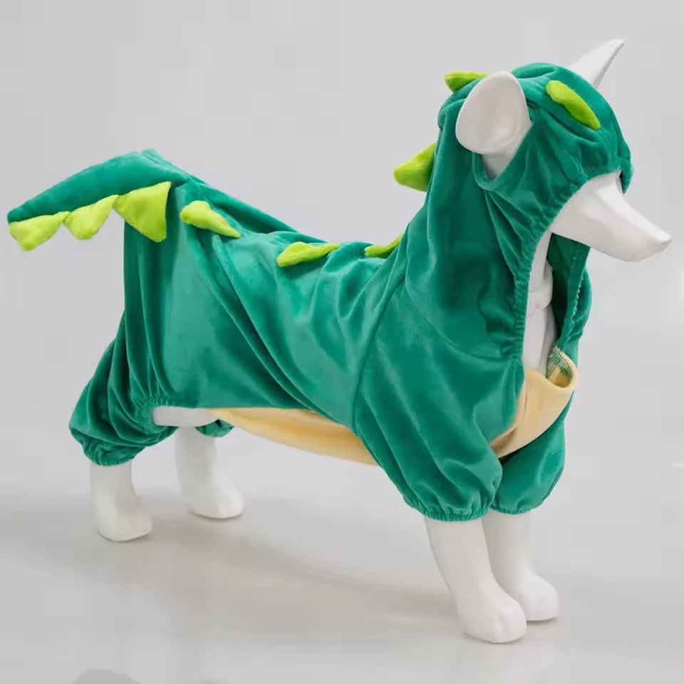 Dinosaur Dog Costume Jumpsuit – Cute Fleece Hoodie for Pets