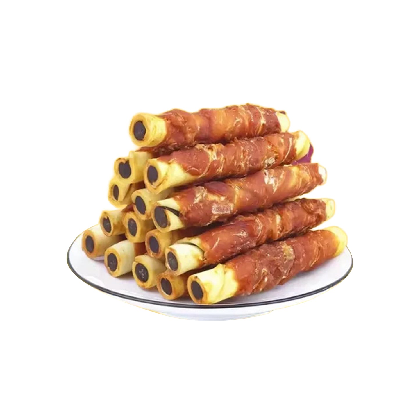 Cowhide Beef Roll Dog Chew Treats – Chicken & Duck Wrapped Dental Sticks