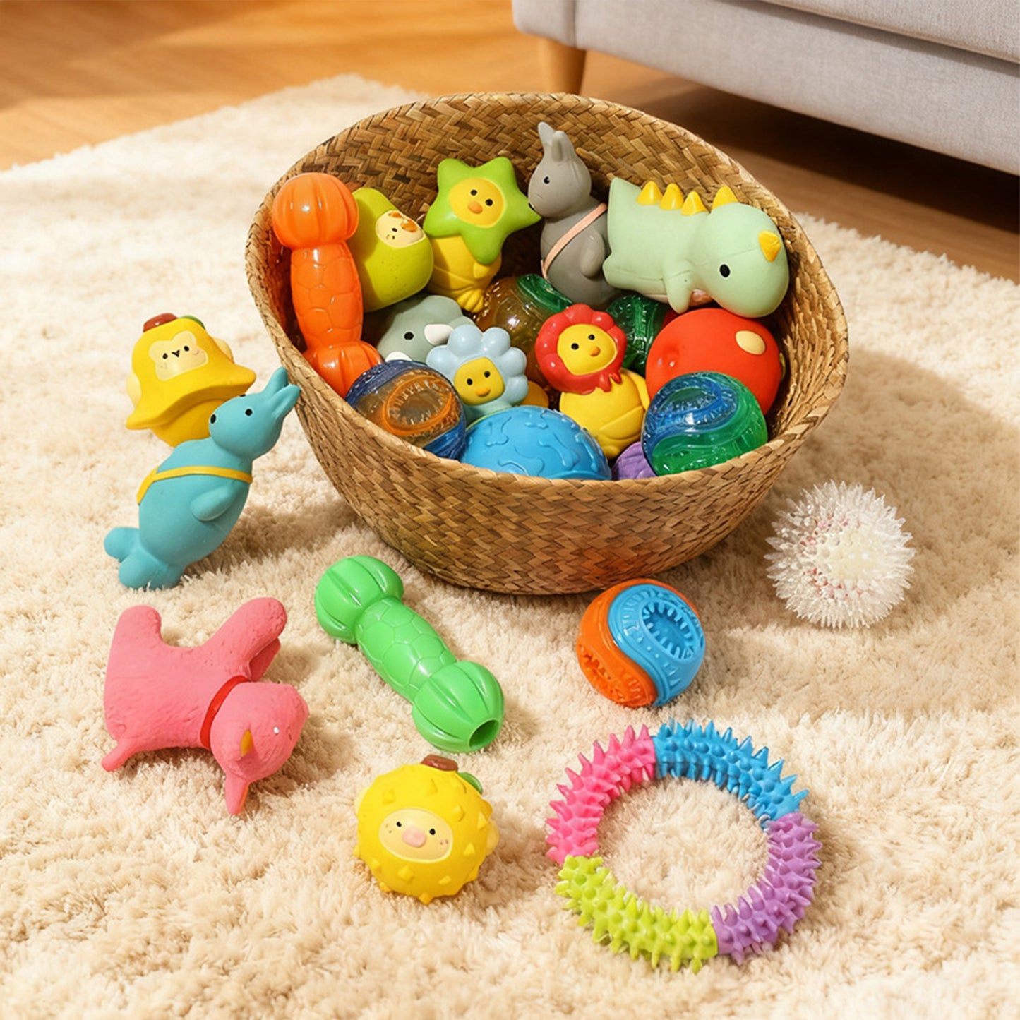 Cute Fruit Animal Squeaky Dog Toy Set