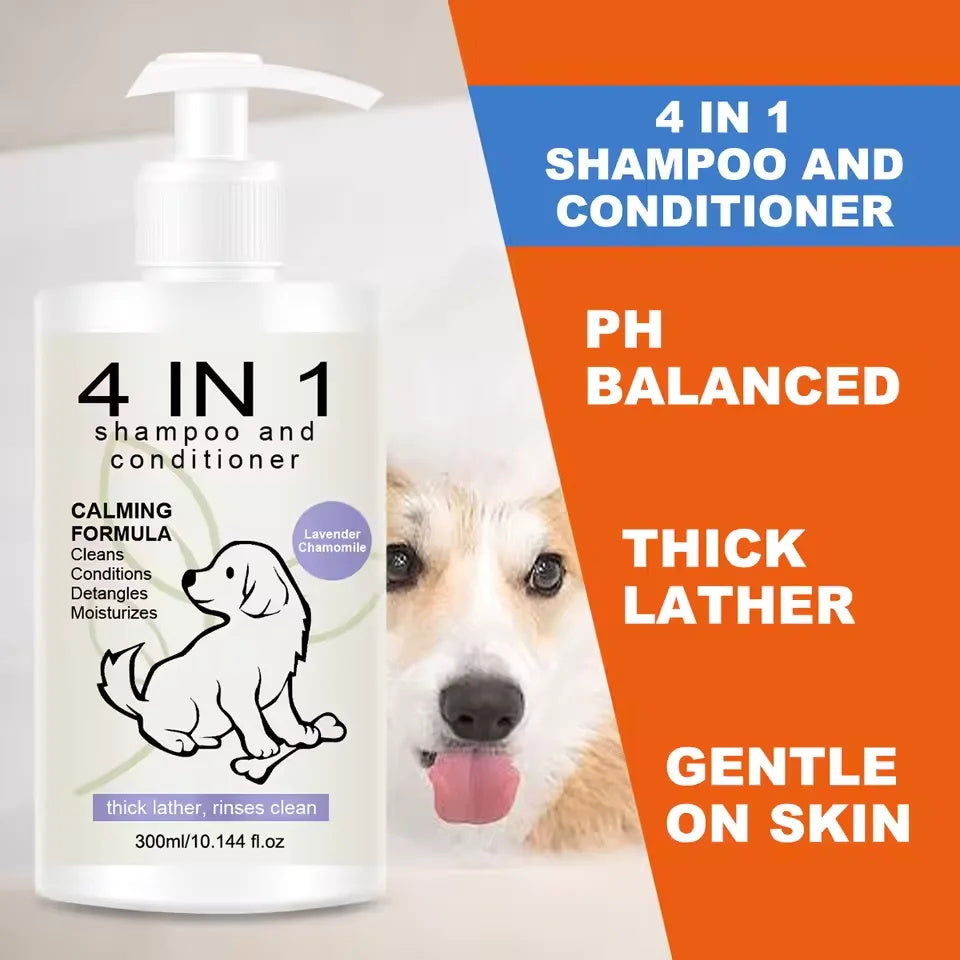 4-in-1 Dog Shampoo & Conditioner – Lavender Chamomile Calming Formula (300ml)