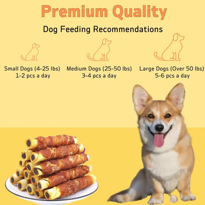 Cowhide Beef Roll Dog Chew Treats – Chicken & Duck Wrapped Dental Sticks