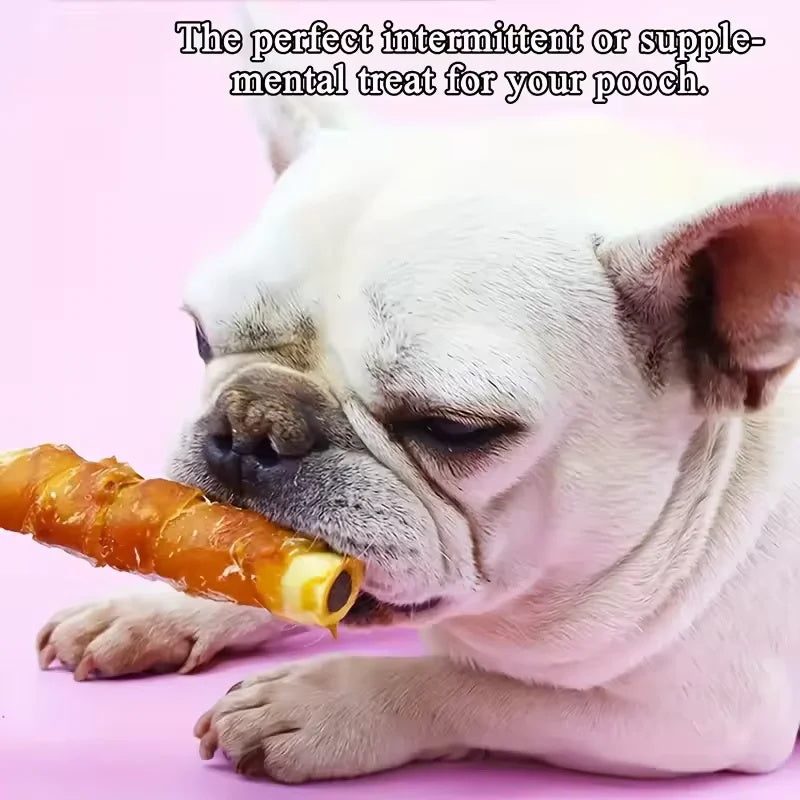 Cowhide Beef Roll Dog Chew Treats – Chicken & Duck Wrapped Dental Sticks