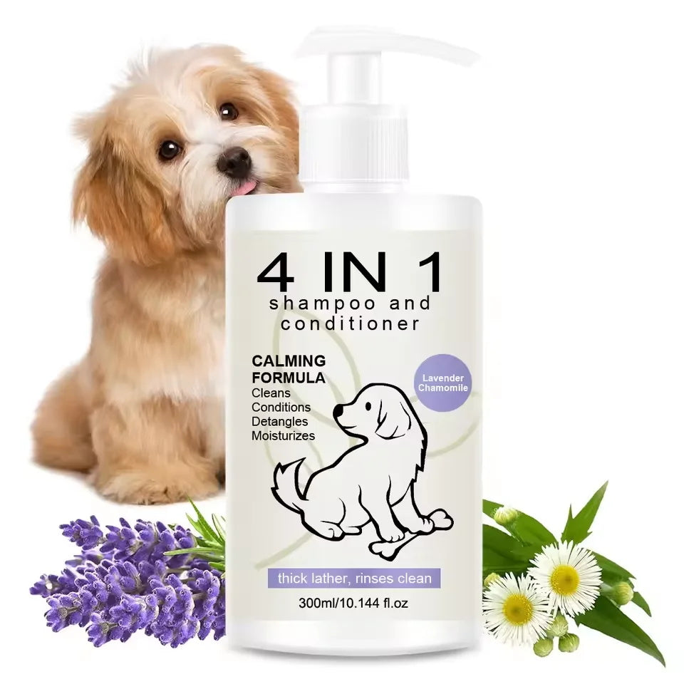 4-in-1 Dog Shampoo & Conditioner – Lavender Chamomile Calming Formula (300ml)