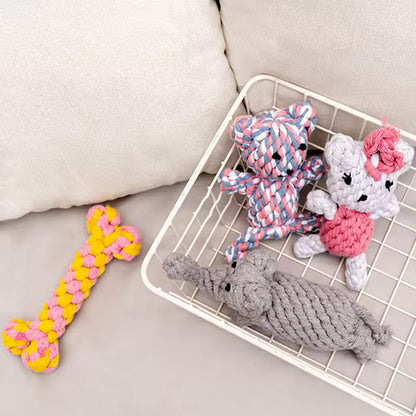 Cotton Rope Bone Dog Chew Toy – Colorful Braided Dental Toy for Dogs