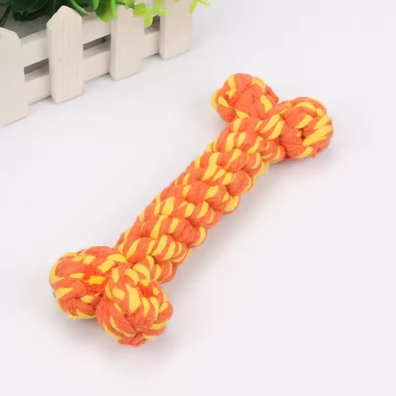 Cotton Rope Bone Dog Chew Toy – Colorful Braided Dental Toy for Dogs
