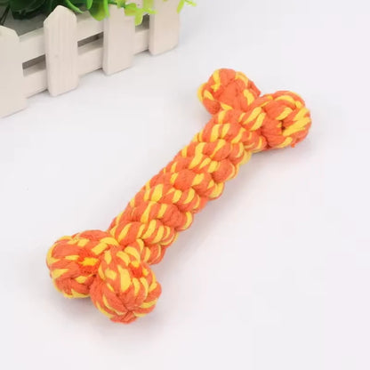 Cotton Rope Bone Dog Chew Toy – Colorful Braided Dental Toy for Dogs