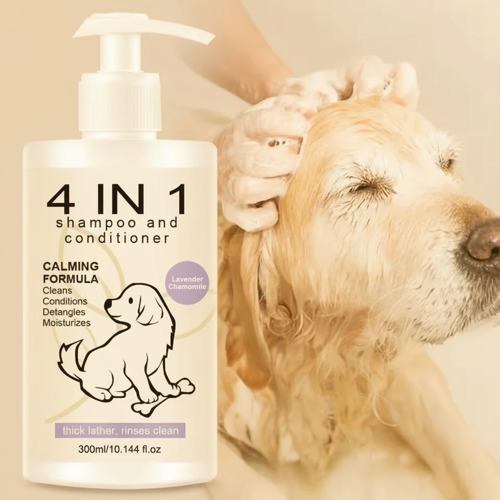 Dog Shampoo Golden Yellow Background
